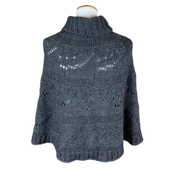 Cora Kemperman Chunky Knit Alpaca Wool Blend Turtleneck Poncho Sweater M - Picture 4 of 6